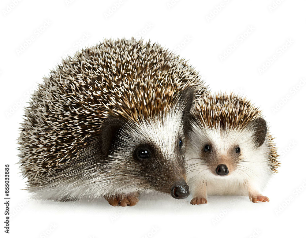 Obraz premium Igel mit baby isoliert auf weißen Hintergrund, Freisteller 
