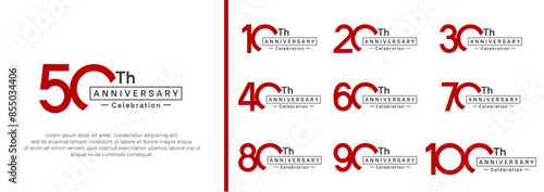 anniversary logotype set. vector design red and black color for special moment