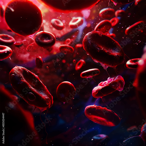 Red blood cell flowing in blood vessel, Anatomical education concept