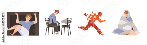 Stressed People Character Feeling Sadness and Loneliness Depressed Vector Set