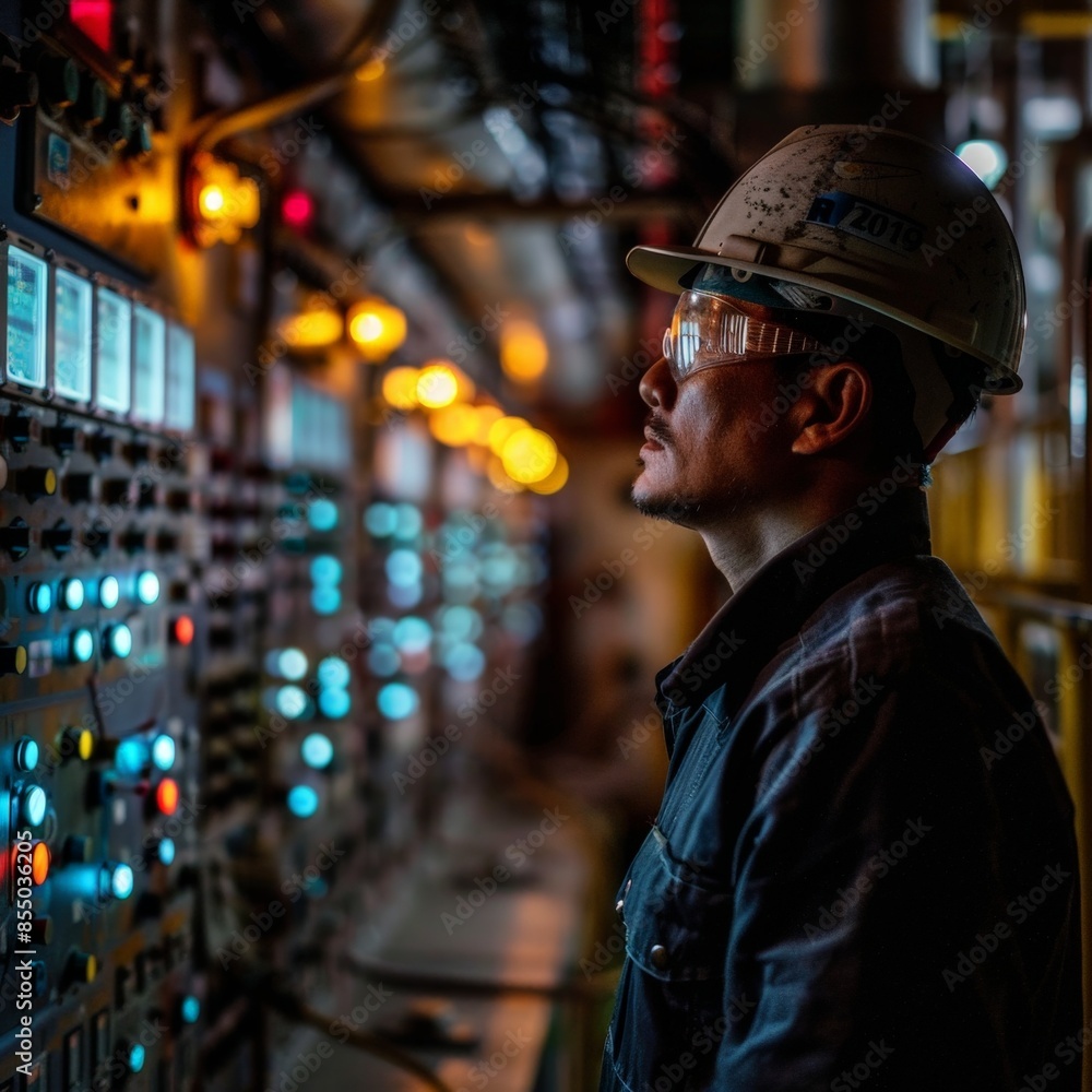 Electrical Engineer Inspecting Control Cabinet Electrical Engineer Inspecting Control Cabinet