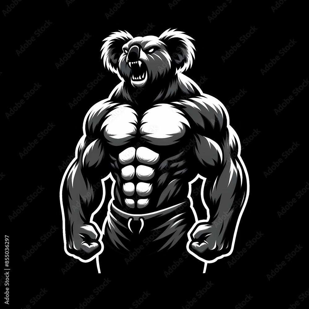 Fototapeta premium Muscular Koala Grayscale Vector Art