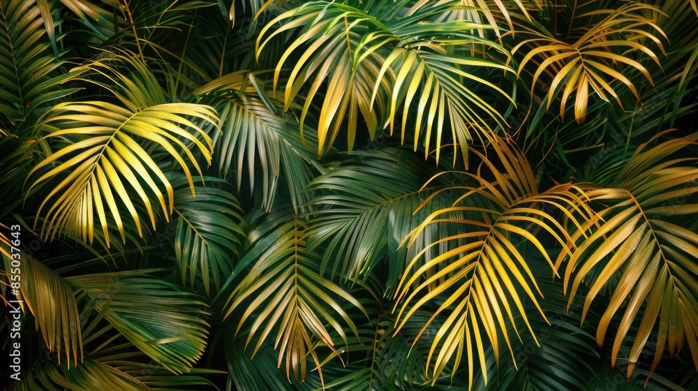 Saplings of palm trees with golden leaves in tropical Asia Saplings of palm trees with golden leaves in tropical Asia