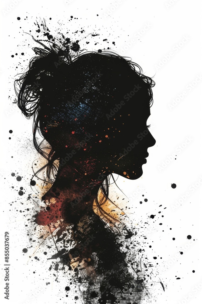 Abstract Artistic Silhouette with Colorful Splatter Effect Abstract Artistic Silhouette with Colorful Splatter Effect