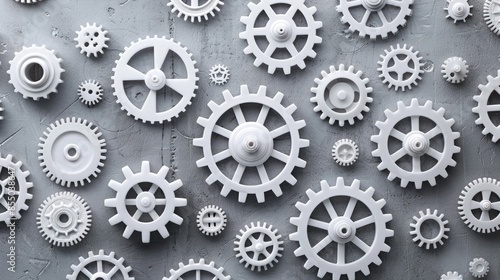 Wallpaper Mural A collection of white gears are arranged in a pattern on a gray surface Torontodigital.ca