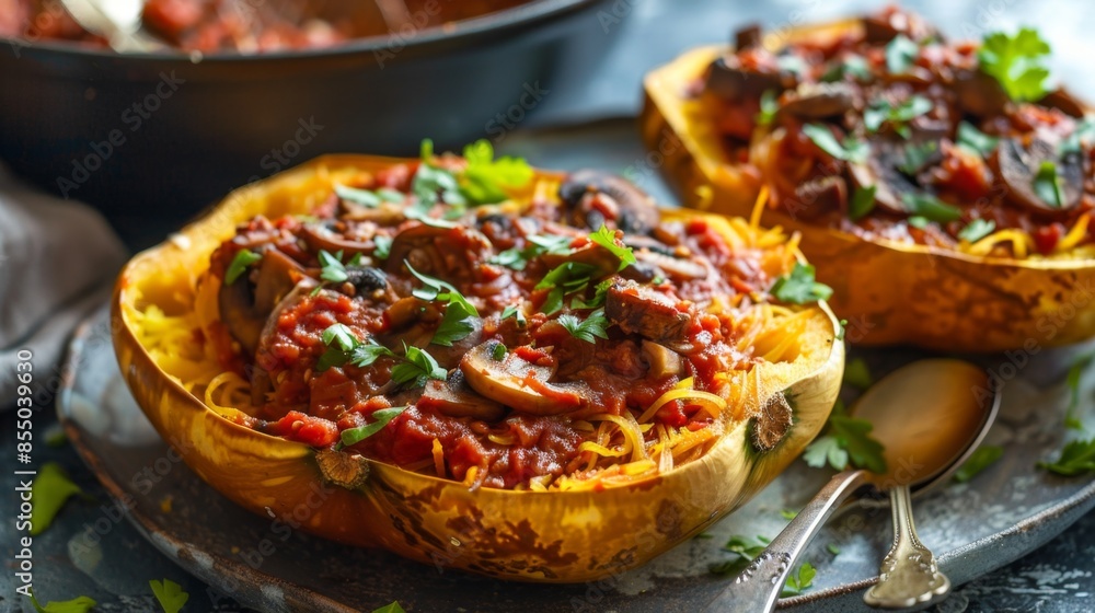 Vegan Spaghetti Squash with Mushroom Marinara Sauce Vegan Spaghetti Squash with Mushroom Marinara Sauce