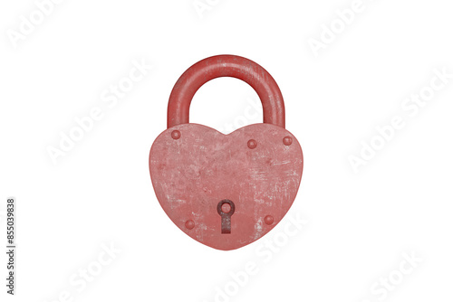 Heart-shaped lock isolated on transparent background, 3D rendering.