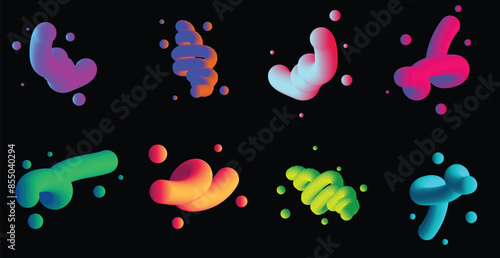 Set of abstract fluid curve in different shape. Gradient blend line. Creative design elements for cover, mockup, banner, and background. Vector illustration.eps10