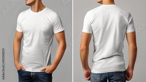 T-shirt Mockup - White Blank T-shirt Front and Back View