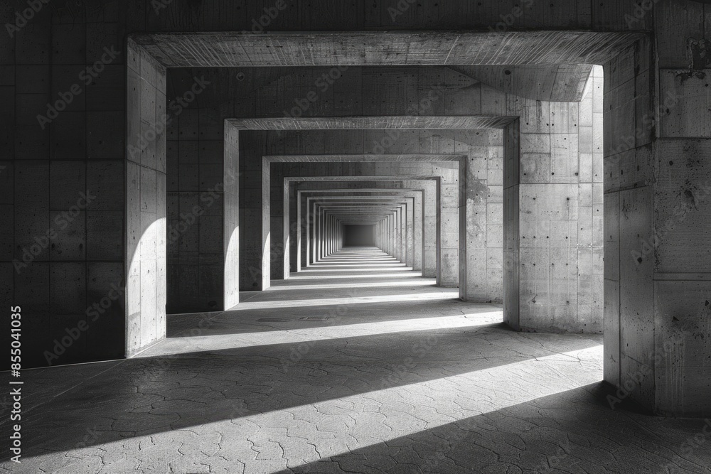 Symmetrical passageway with rigid concrete walls and ambient light Symmetrical passageway with rigid concrete walls and ambient light