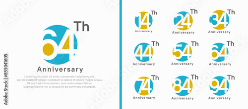 anniversary logotype set. vector design blue and yellow color circle can be use for celebration moment