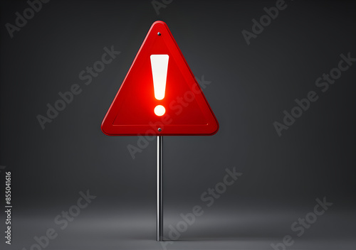 Realistic red caution warning sign for attention exclamation mark traffic sign by 3d render illustration. Generative AI