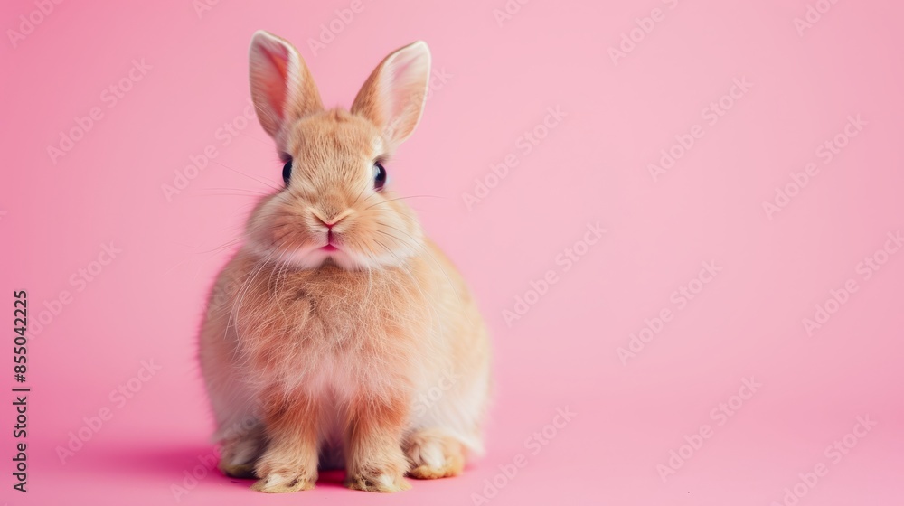 Obraz premium Adorable fluffy rabbit sitting isolated on a plain background.