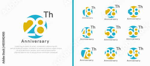 anniversary logotype set. vector design blue and yellow color circle can be use for celebration moment