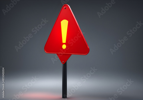 Realistic red caution warning sign for attention exclamation mark traffic sign by 3d render illustration. Generative AI