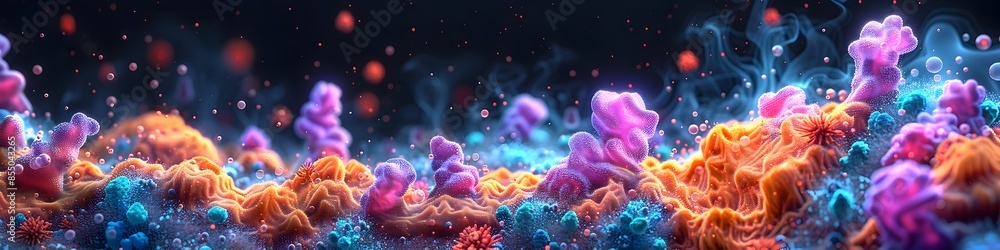 Naklejka premium Captivating Portrayal of Gut and Skin Microbiota Thriving Biome and Dynamic Microbial Interactions