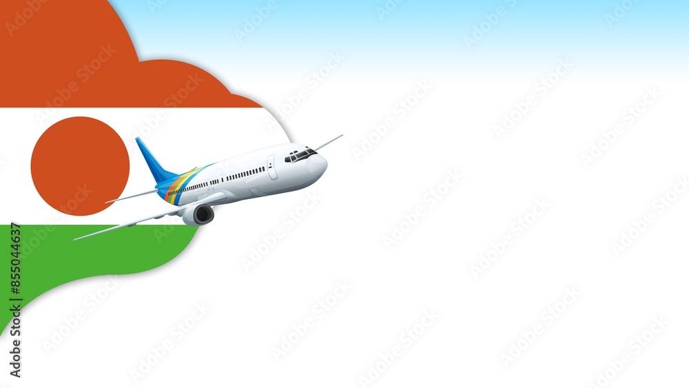 Fototapeta premium 3d illustration plane with Niger flag background for business and travel design