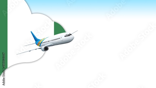 3d illustration plane with Nigeria flag background for business and travel design