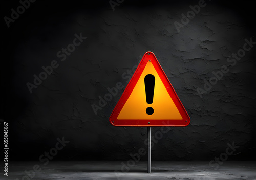 Realistic red caution warning sign for attention exclamation mark traffic sign by 3d render illustration. Generative AI