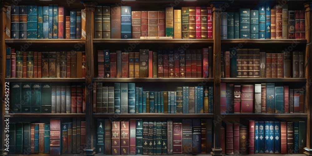 A Well-Stocked Bookshelf in a Library A Well-Stocked Bookshelf in a Library