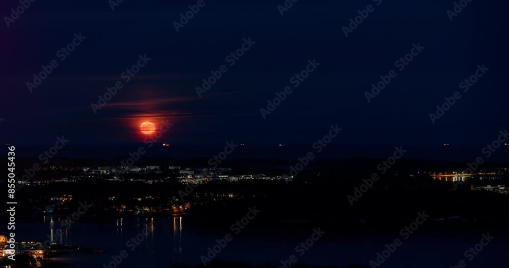 Time lapse of the Moon rising above illuminated Laajasalo, night in Helsinki Time lapse of the Moon rising above illuminated Laajasalo, night in Helsinki
