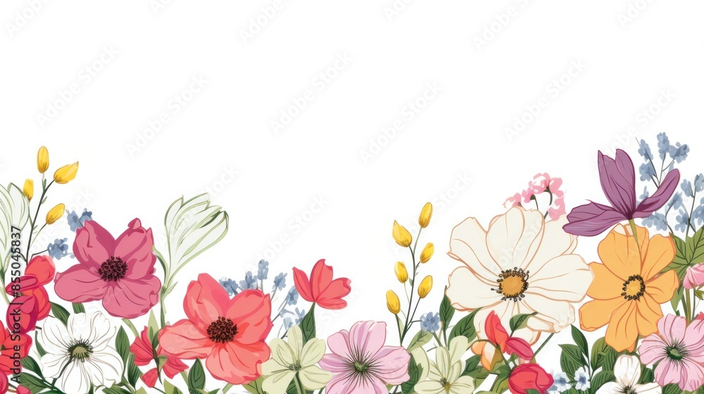 Elegant floral frame with white background. spring and summer floral design Elegant floral frame with white background. spring and summer floral design