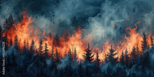 Wallpaper Mural Forest Fire Across the Pine Trees Under Dark Smoke and Fiery Blaze Torontodigital.ca