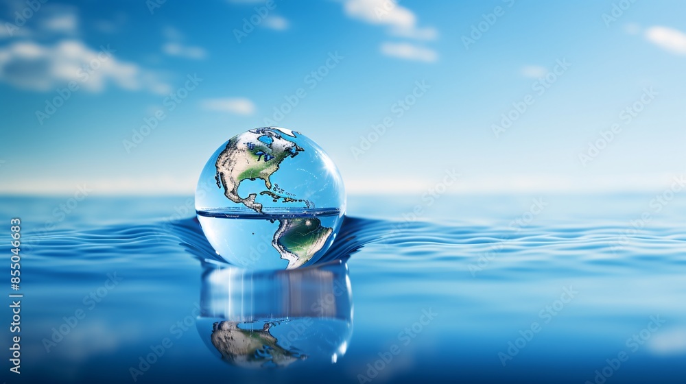 a globe in water with blue sky a globe in water with blue sky