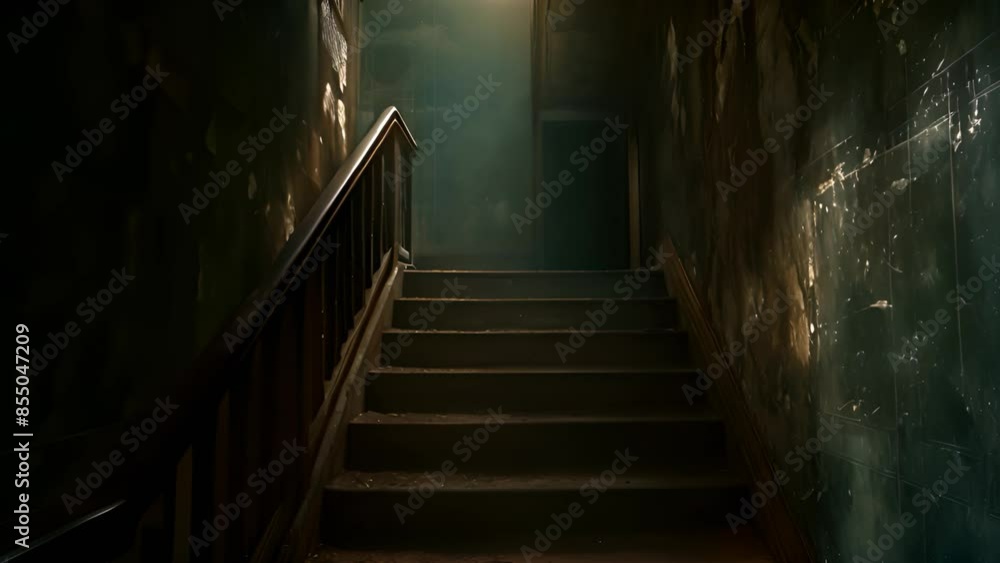 Old dark staircase in an abandoned building. Old dark staircase in an abandoned building.