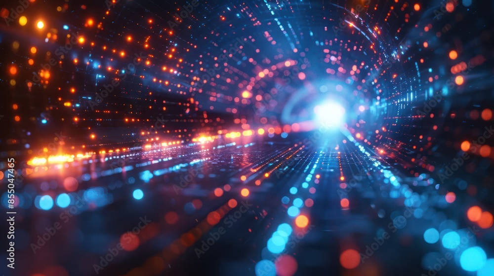 Fototapeta premium Digital Tunnel with Red and Blue Lights