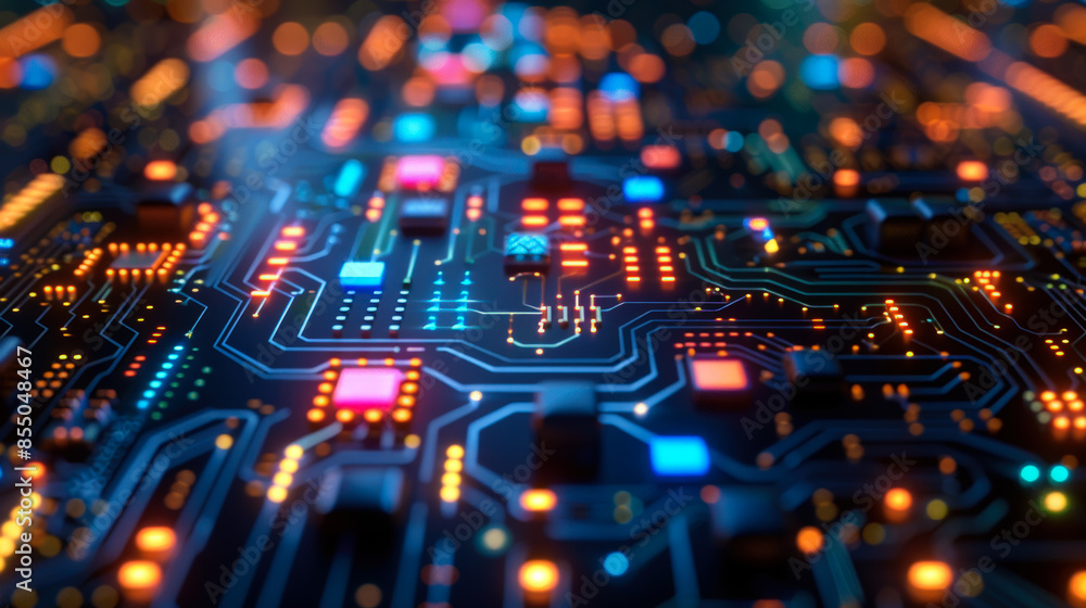 High-Tech Digital Circuit Board with LED Technology High-Tech Digital Circuit Board with LED Technology