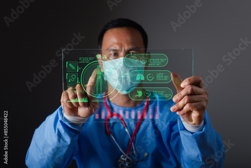 Doctor Looking at X-Ray Radiography, X-Ray Image Of Human Chest for a medical diagnosis photo