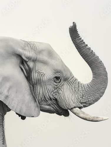 Close de foto de elefante com tromba levantada photo