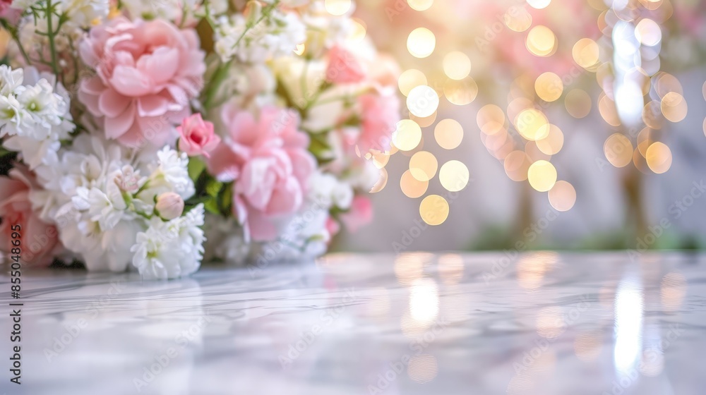 Modern Wedding Setup with Marble Table and Floral Decorations Modern Wedding Setup with Marble Table and Floral Decorations