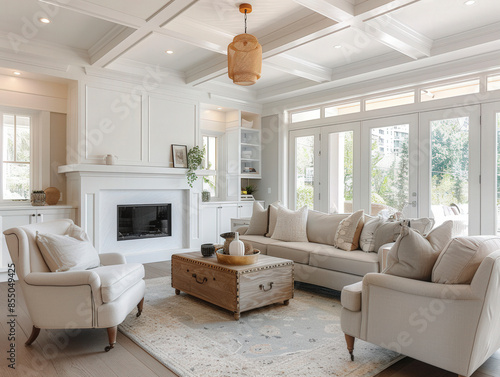 Interior living room with neutral tones and white walls in a modern style family home.