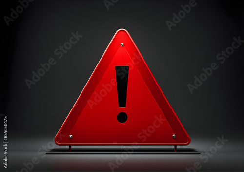 Realistic red caution warning sign for attention exclamation mark traffic sign by 3d render illustration. Generative AI