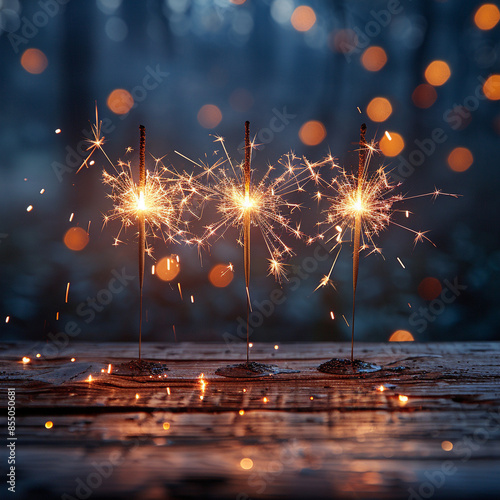 The 3D children's play area with sparklers and mini fireworks is formed by yellow and red light. In the background in black color. Stylish in the style of light painting.
