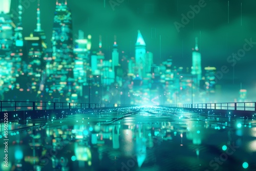 Future tech background, cyberspace game city. 3D render