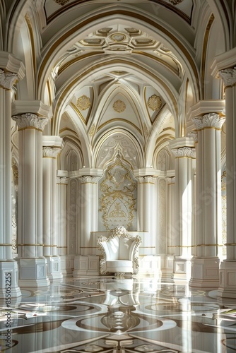 Decorated empty throne hall. White throne
