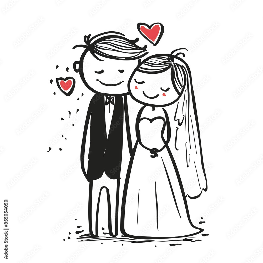 A couple in wedding attire are holding hands and hugging each other. Concept of love and happiness A couple in wedding attire are holding hands and hugging each other. Concept of love and happiness