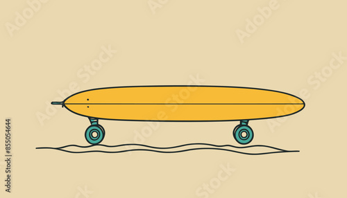 Hand-Drawn Surf Longboard Vector Graphic in a Single Line