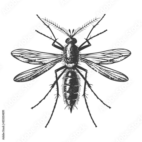 Engraved Mosquito: Detailed Vector Illustration of a Biting Insect.