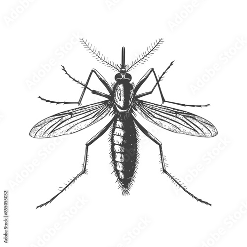 Engraved Mosquito: Detailed Black and White Vector Illustration on White