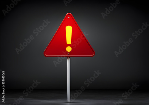 Realistic red caution warning sign for attention exclamation mark traffic sign by 3d render illustration. Generative AI