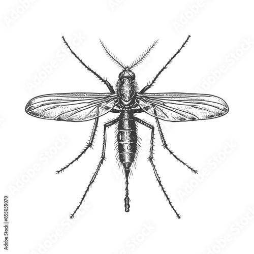 Detailed Mosquito Illustration, Black and White Entomology Art