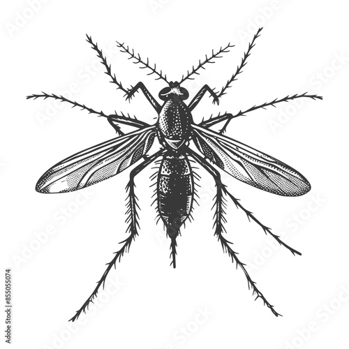 Etched Mosquito: Vintage Illustration of Disease-Carrying Insect on White