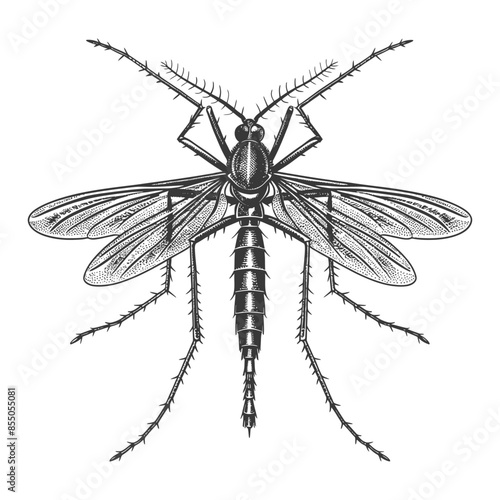 Detailed Mosquito Insect Illustration, Vector Sketch Style, Isolated.