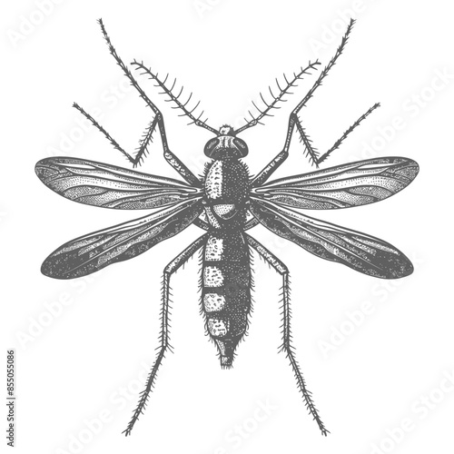 Vintage Engraving of a Mosquito, Detailed Insect Illustration on White.