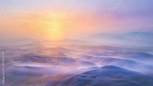 aerial view of foggy sand dunes at dawn landscape