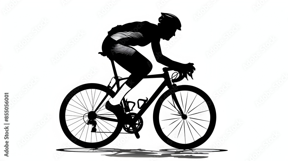 Naklejka premium Energetic Silhouette of a Cyclist Riding on a White Background